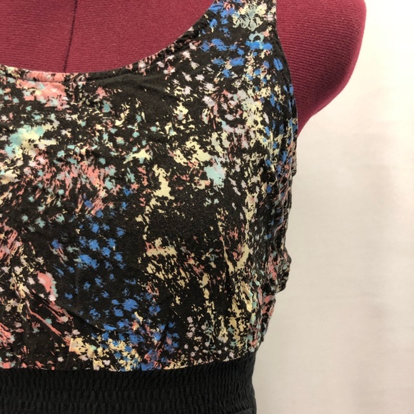 Forever 21 ruched paint splatter print black dress - Picture 3 of 7